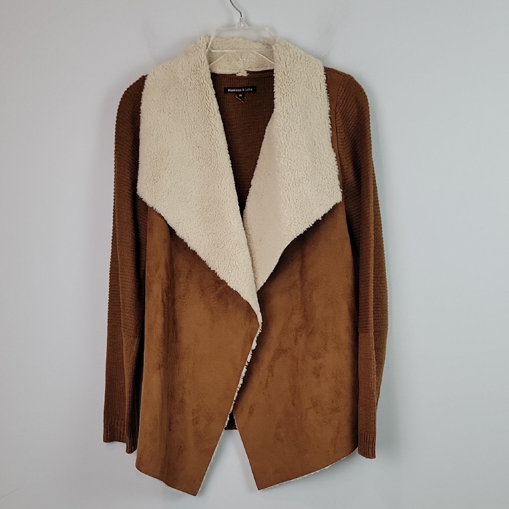 Madison & Lola brown suede sherpa cardigan jacket Medium